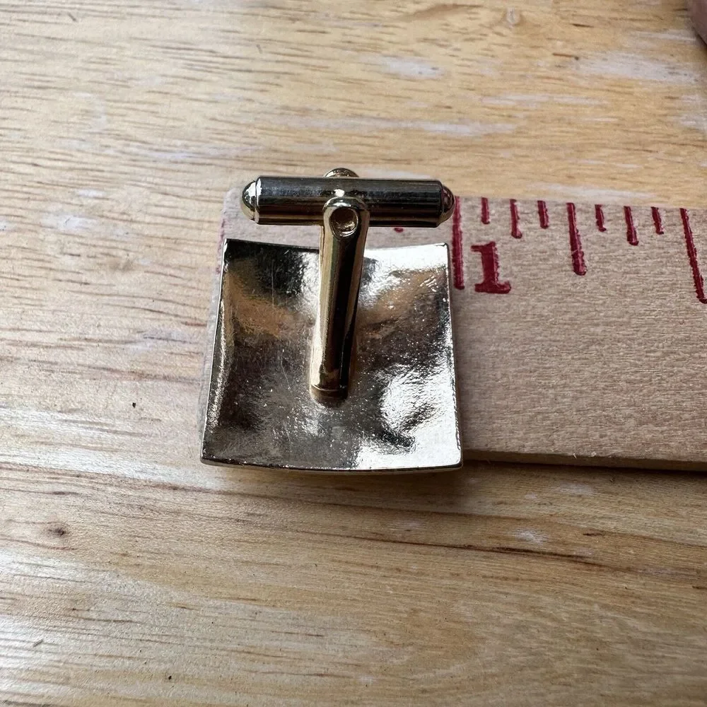 Vintage DLC‎ Monogram Cufflinks 0.9 Inch Square Gold Tone Metal Classic Retro